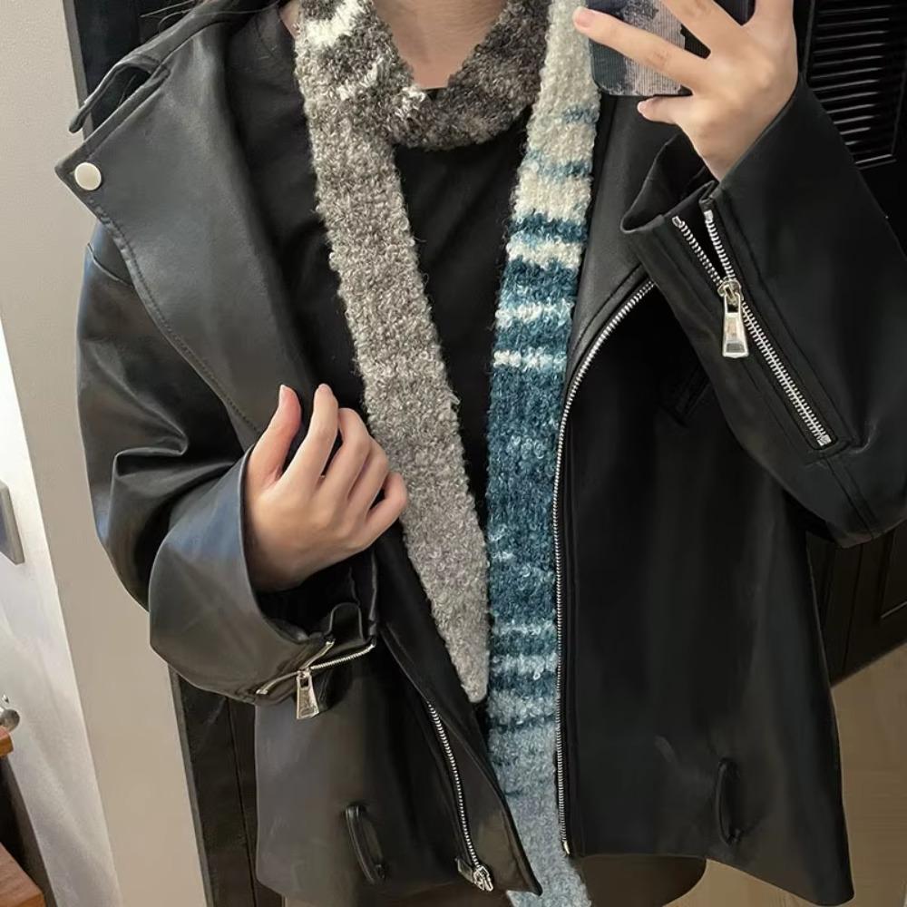 Multicolour Knitted Scarf Rainbow Stripe Thin Scarf Y2K Narrow Strip Scarf