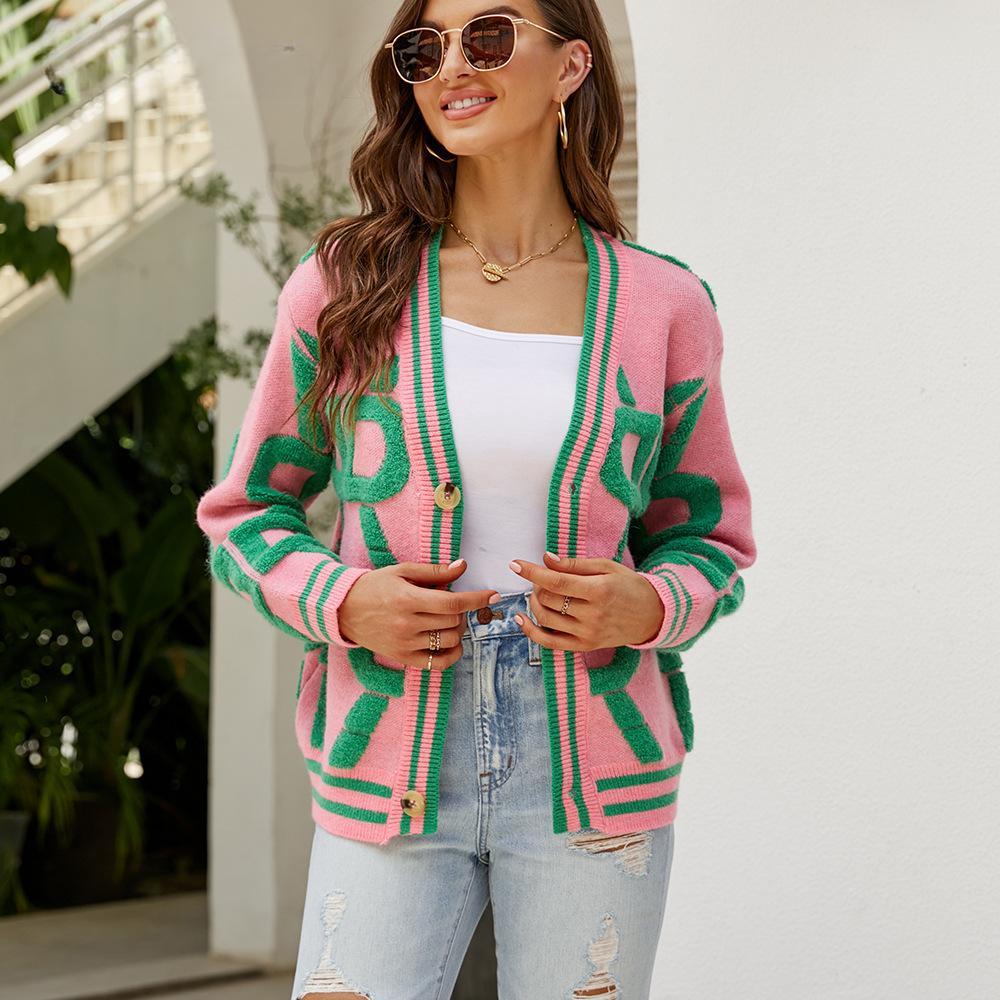 Autumn and Winter Women's Knitted Cardigan Sweater V-Neck Button Cozy Casual Knitted Cardigan