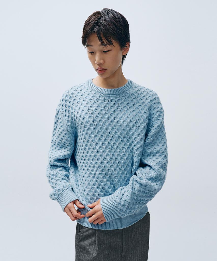 INTEMPOMOOD Croffle Round Neck Knit_Sky Blue