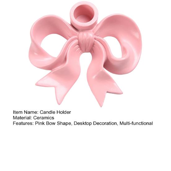 Розовый бант Керамический подсвечник для конусных свечей Подставка для конусных свечей Подсвечник Центральный элемент стола Праздничная вечеринка Домашний офис Настольное украшение