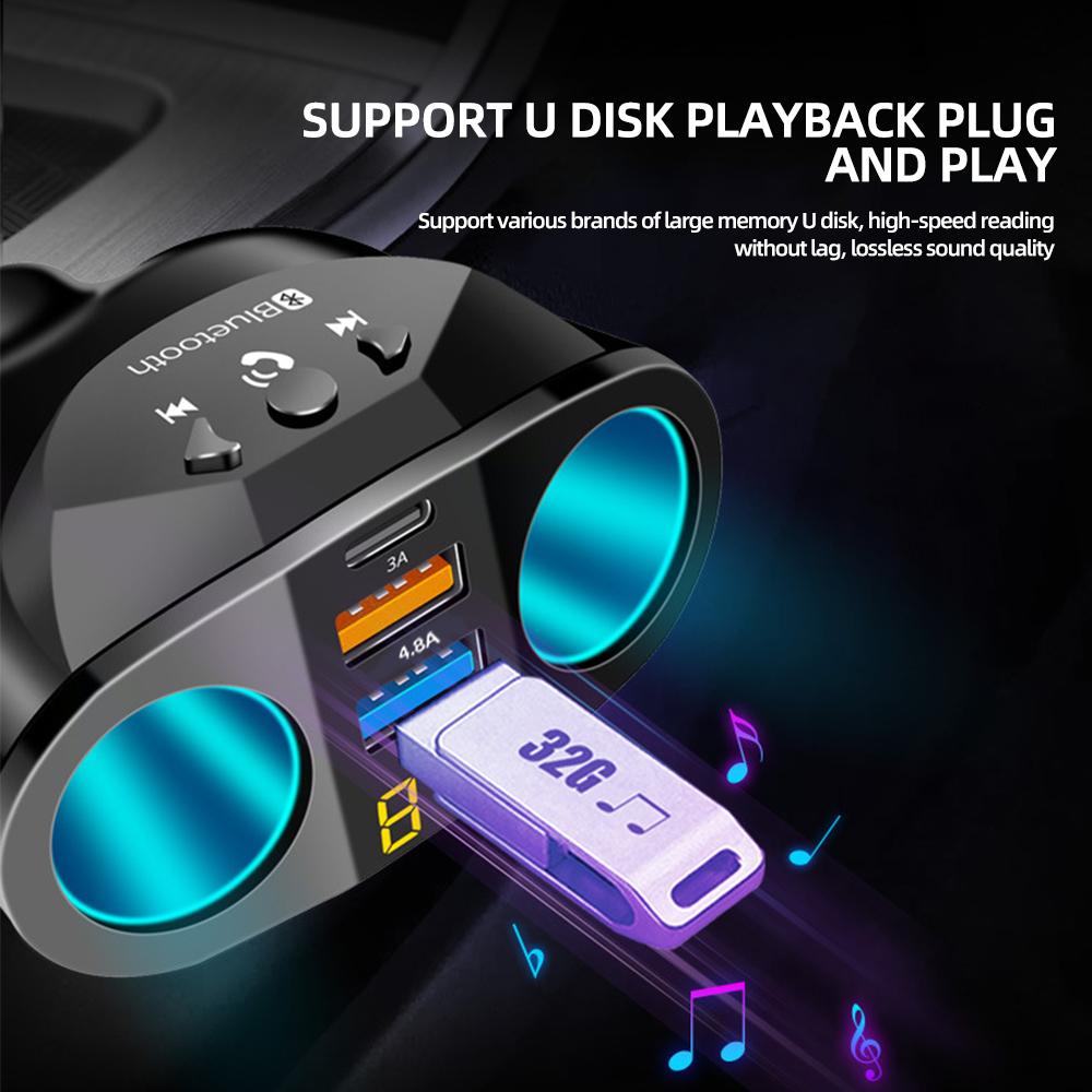 Автомобильное зарядное устройство Bluetooth FM-передатчики Прикуриватель Двойной USB QC 3.0 Разветвитель Быстрая зарядка 12 В Автоматические розетки для громкой связи