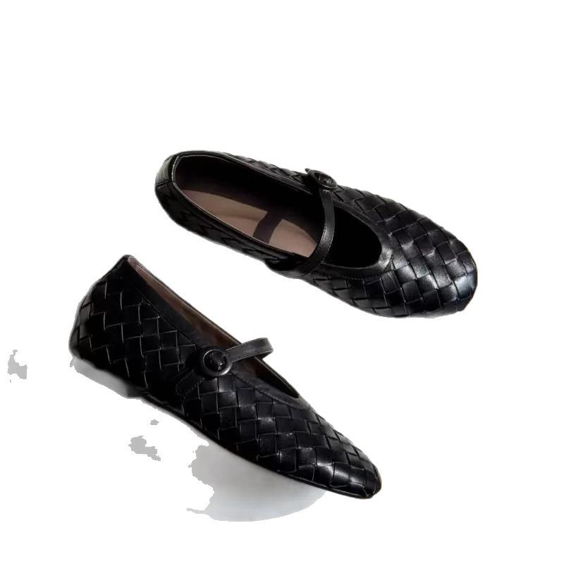 Версия из коровьей кожи~ Плетеная темпераментная круглая голова на низком каблуке с плоской подошвой Мэри Джейн женские новые универсальные легкие туфли-лодочки женские