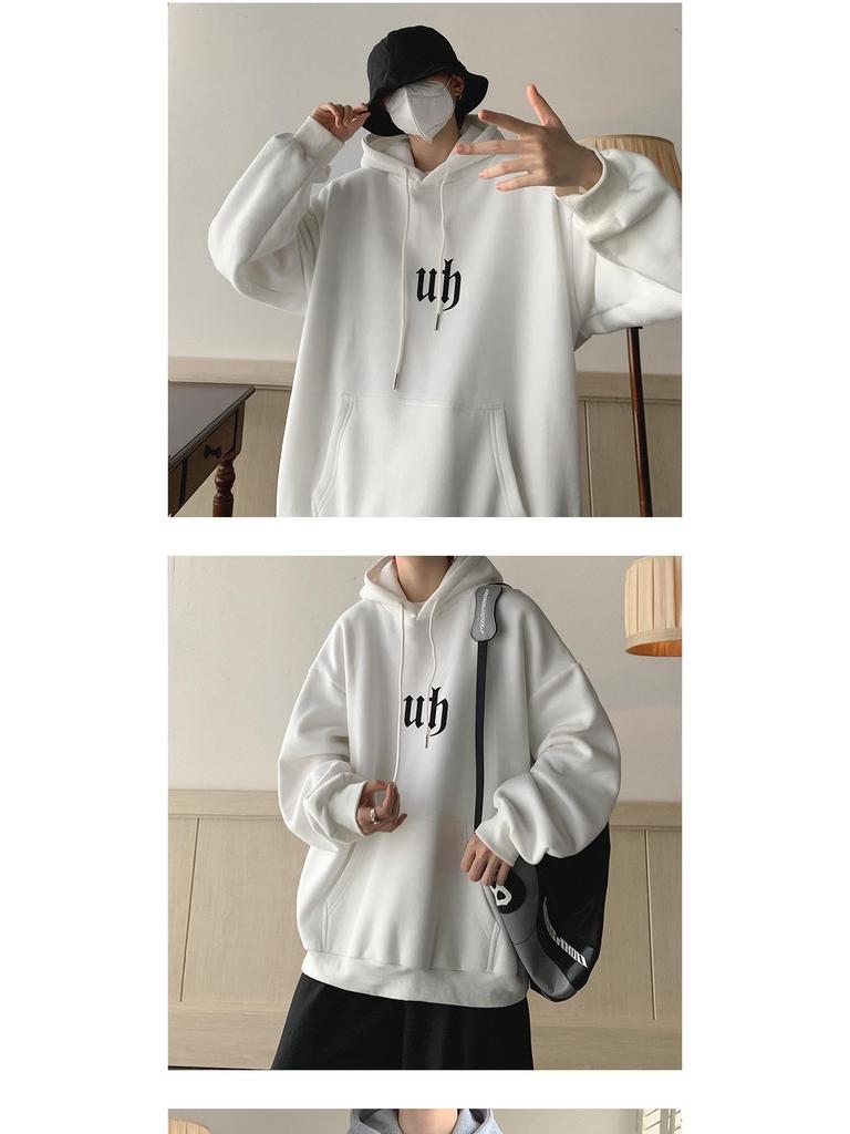 Navy Blue 250g Men's Oversize Hooded Sweatshirt - Trendy American Hip-Hop Style