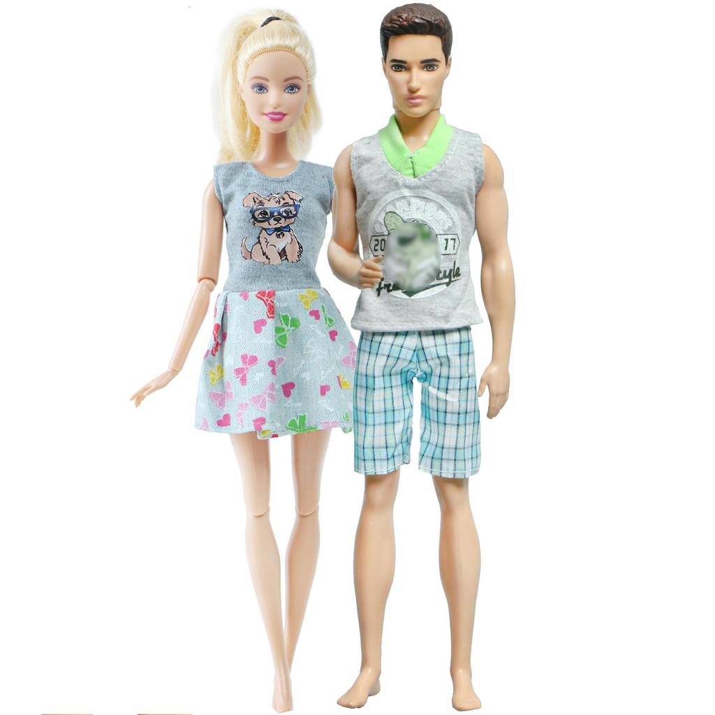 2 комплекта нарядов для пар Кена для кукол Барби, аксессуары для кукол, платье, костюм, футболка, шорты, 1/6, 30 см, кукольный домик(НЕТ КУКЛ)