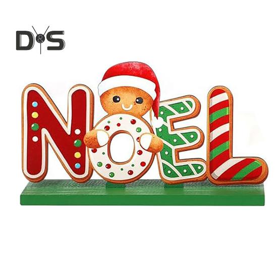 Рождественский деревянный орнамент, настольный знак в виде пряничного человечка, праздничный центральный элемент, украшение в виде пряничного человечка для декора стола на рождественскую вечеринку
