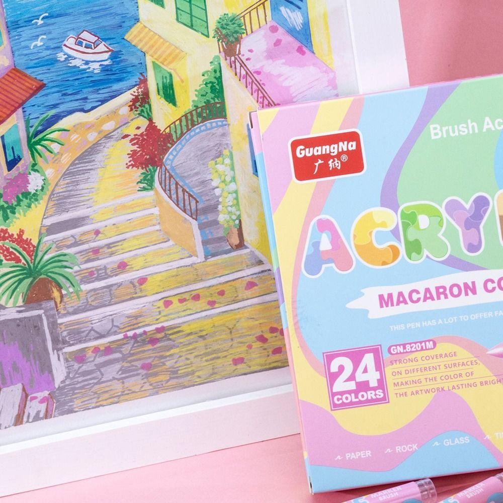 24Colors Macaroon Color Acrylic Paint Pens 24 Colors Watercolor Pen Artists Drawing