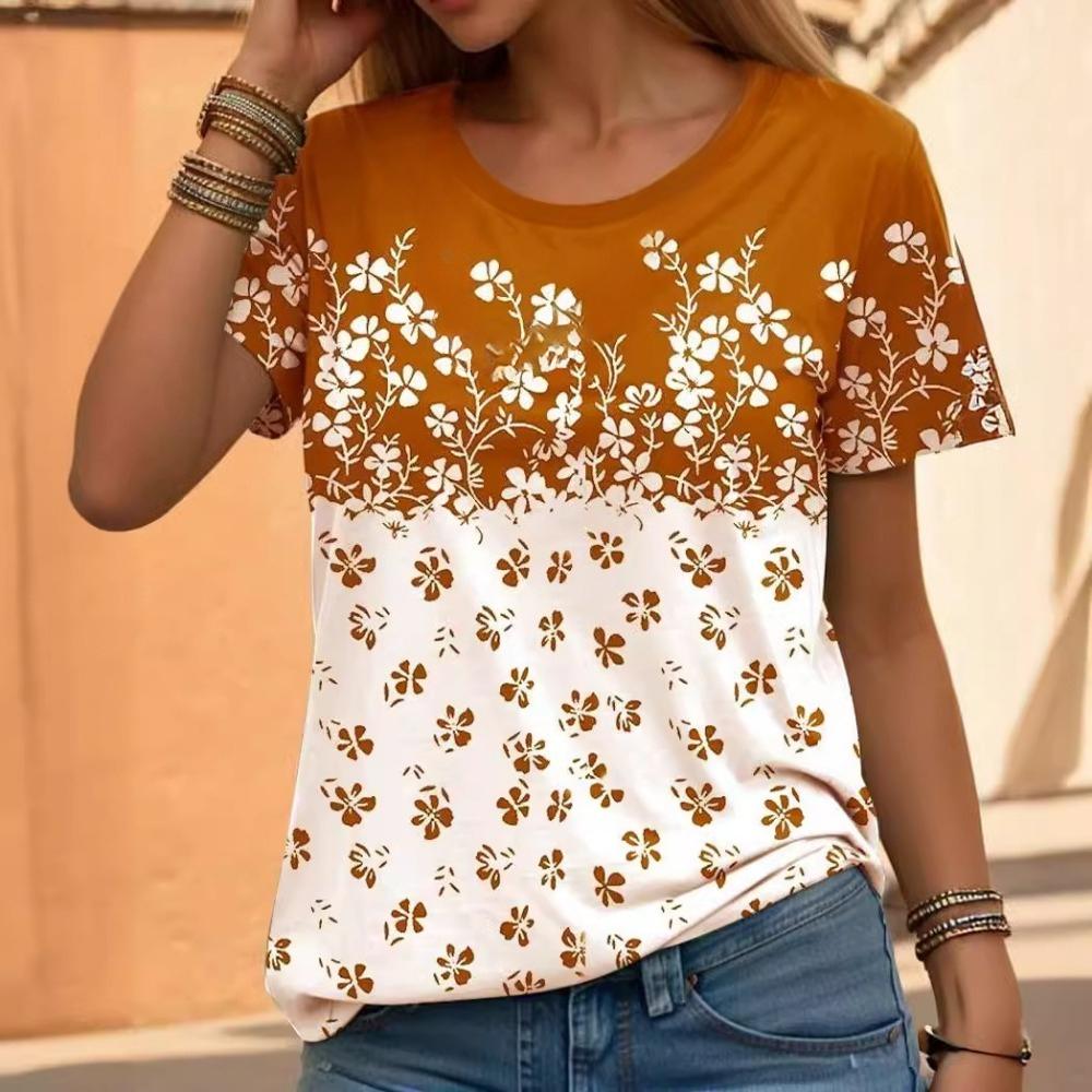 Красивая футболка с цветочным узором, 3D цифровая печать, женская повседневная футболка с круглым вырезом и короткими рукавами