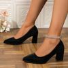 Мода 2024 Обувь высокого качества Женские туфли-лодочки Осенние с острым носком Однотонные Платье Вечеринка Блочный каблук Мелкие Большого размера