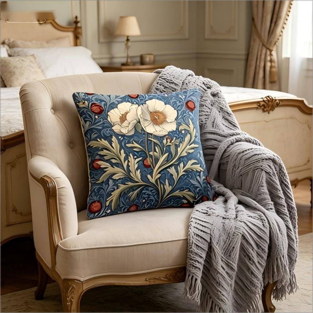 William Morris Inspired Floral Print Throw Pillow Cover, Vintage Botanical Decorative Cushion