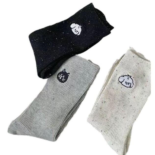 Cartoon Embroidery Women's Mid-Calf Cotton Socks - Cute Japanese Style, Polka Dot for Spring and Autumn