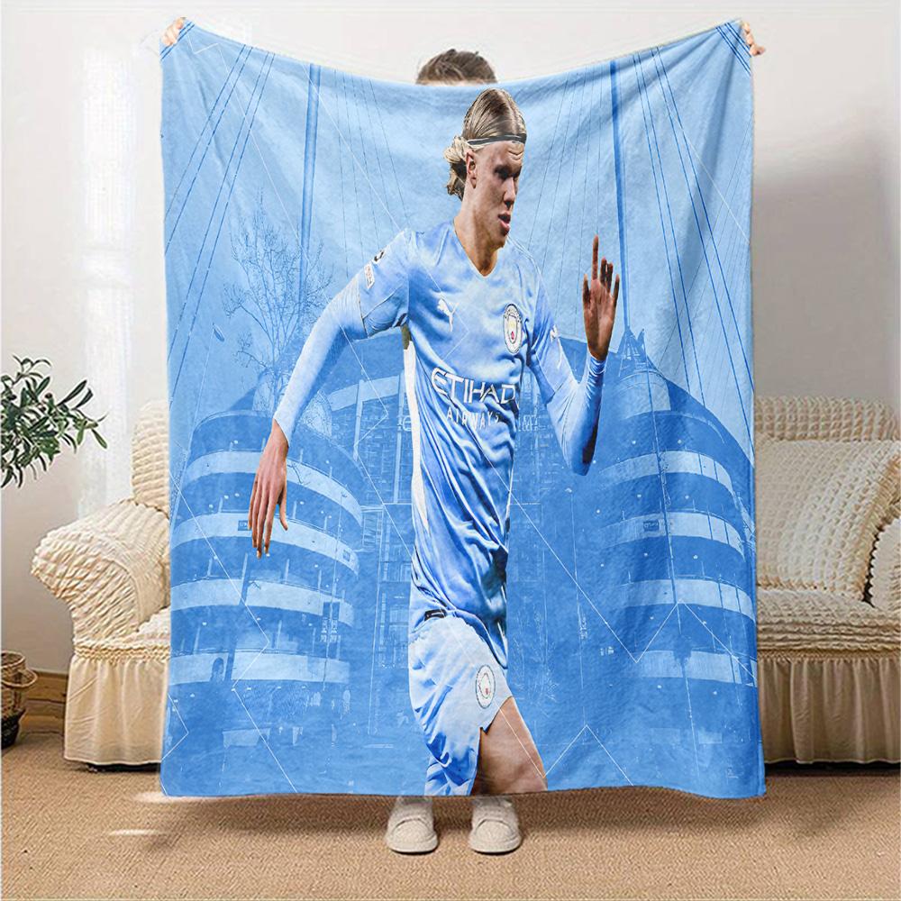 Haaland Player Pose Flannel Blanket, Soft Polyester, Modern Design, All-Season for Camping, Travel, Gifts for holidays or birthdays