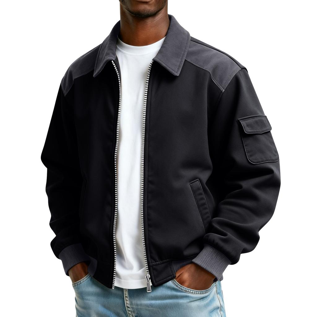 Men's Solid Color Pocket Zipper Jacket Men's Sports Large Size Casual Jacket