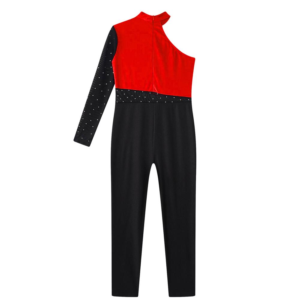 Комбинезоны для девочек с одним сетчатым рукавом, закрывающие все тело, гимнастическая форма для балета, современный танцевальный костюм для фигурного катания