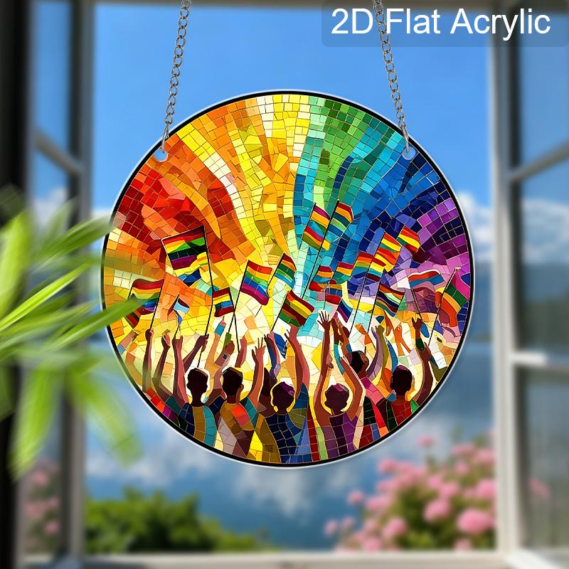 Acrylic Rainbow Pride Suncatcher Stained Glass Effect Window Hanging Ornament Colorful Home Decor