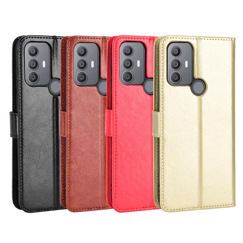 Suitable for TCL 30 SE phone case, TCL305/306 phone leather cover, flip cover with crazy horse pattern, lanyard, card slot 30E case