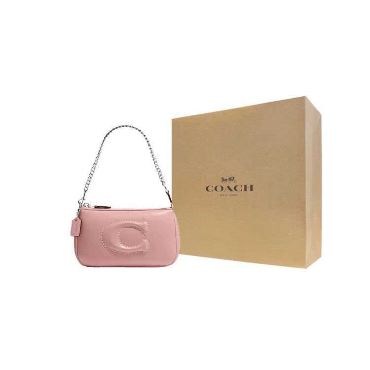 Coach Nolita 19 Однотонный Письмо Большой Логотип Стеганый На молнии Хранение Сумка-тоут Маленькие Женские сумки Светло-розовый CJ527-SVLP