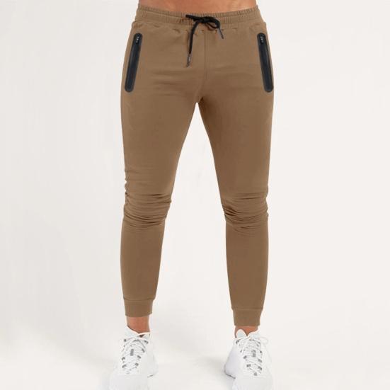 Мужские спортивные брюки из ледяного шелка, быстросохнущие облегающие боковые карманы на молнии, эластичная талия на шнурке, однотонные спортивные штаны для тренировок в тренажерном зале, длинные брюки