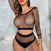 Sexy Lingerie Fishnet Bras For Women Long Sleeve Bra Thong Lingerie Set Female Hollow Erotic Mesh Transparent Underwear Set