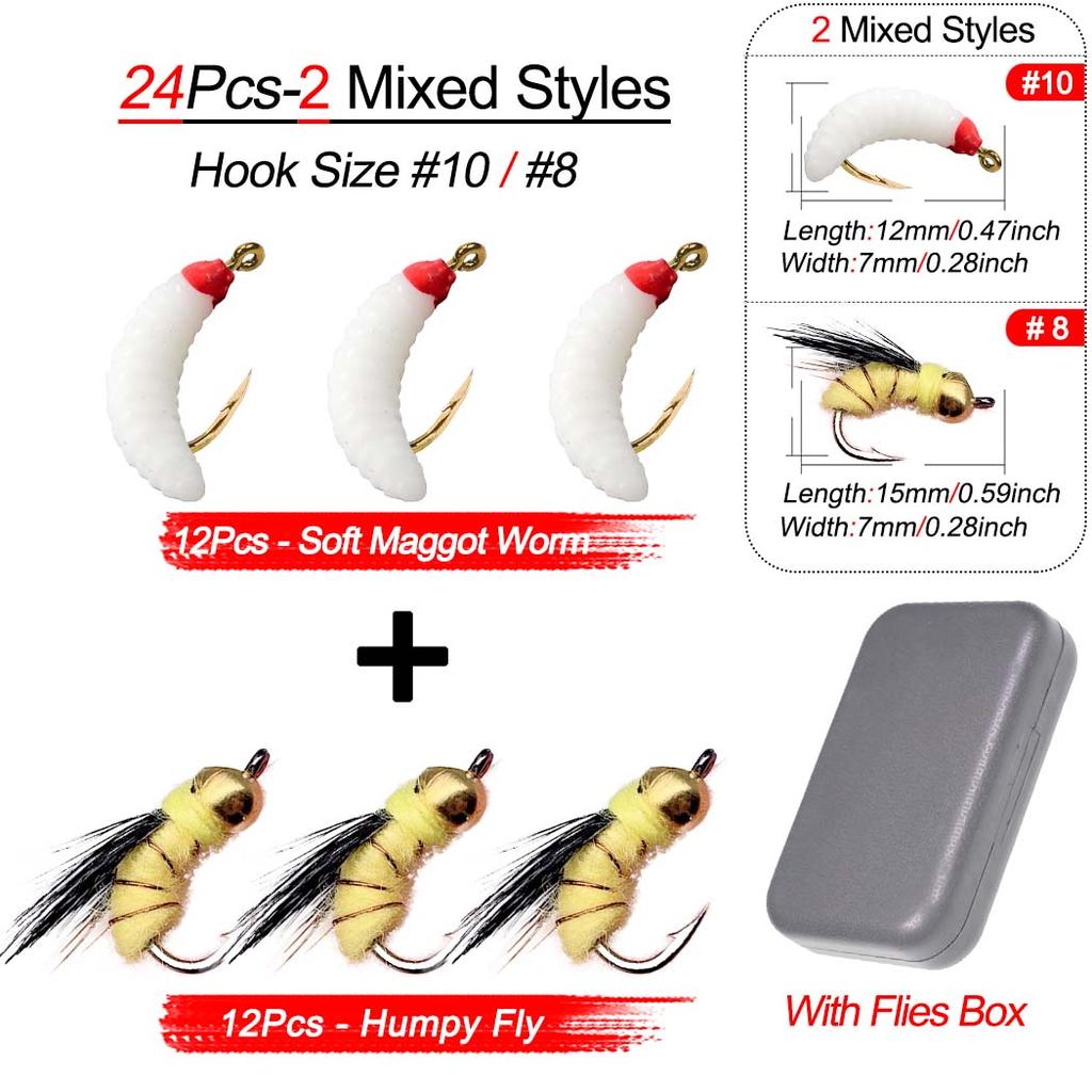 Fly Fishing Flies Kit, 24Pcs/Set Handmade Flies Fishing Lure, Dry/Wet Flies Fishing For Trout Bass Biomimetic Bait Lure, With Flies Box