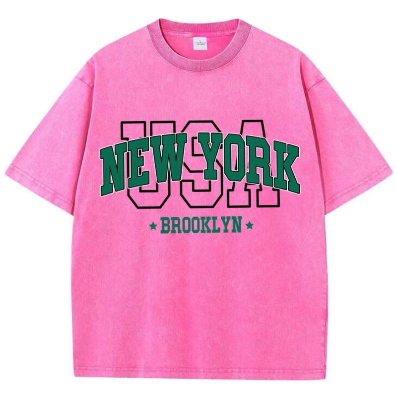 Женские хлопковые стираные футболки All-Math Loose O-Neck Tee Shirts Brooklyn Usa Printing Short Sleeve Summer Street Women Clothing