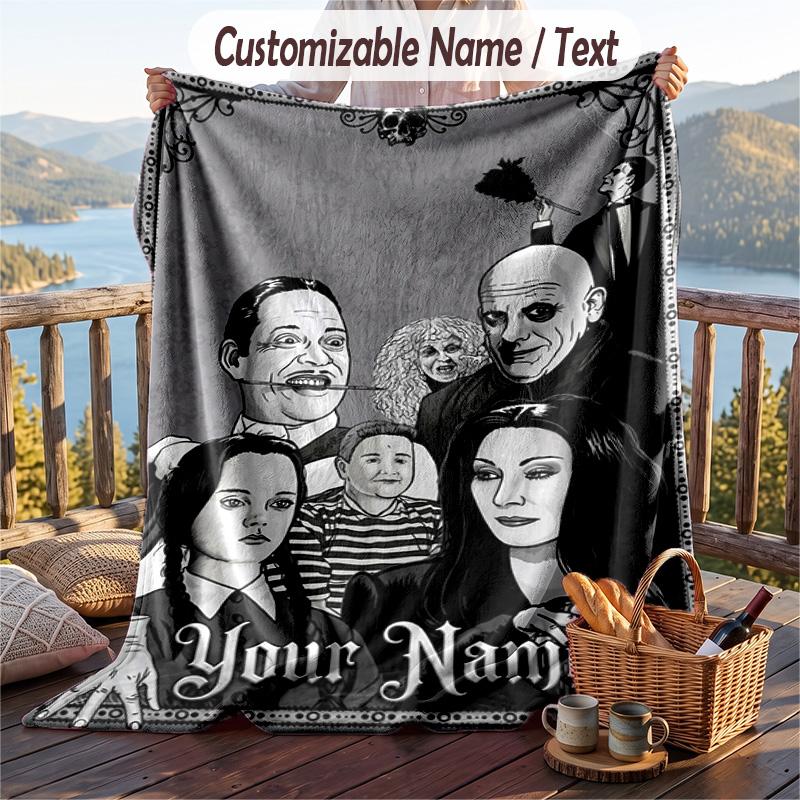 Custom Text Flannel Throw Blanket, Lightweight Cozy Bed Sofa BlanketThe Addams Family