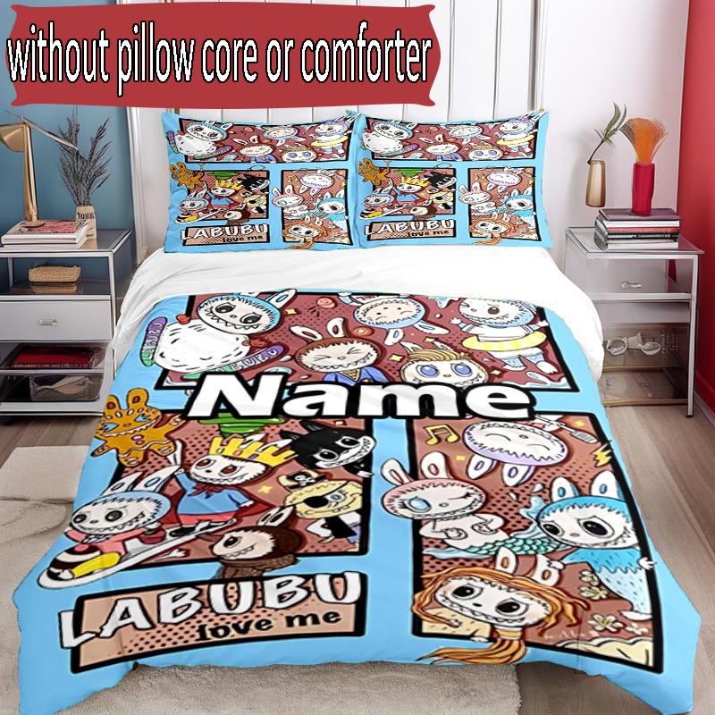 3pcs Duvet Cover Set (1*Duvet Cover + 2*Pillowcase, Without Core), Custom Name Labubu Pattern Bedding Set, Home Bedroom Decor Gift