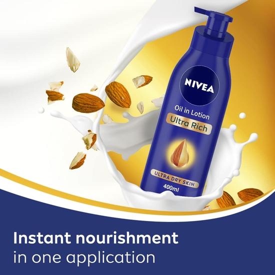 NIVEA Ultra Rich Body Milk 400ml Body Lotion | 48 H Moisturization | With 2X Almond Oil | Smooth and Healthy Looking Skin |For Very Dry Skin