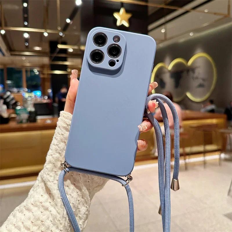 Чехол для телефона с ремешком через плечо, конфетного цвета, для iPhone 17 Air 16 16E 15 14 13 12 11 Pro Max Plus, силиконовый, мягкий ТПУ, задняя крышка