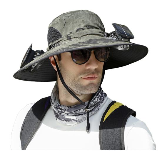 Шляпа с солнечным вентилятором и широкими полями, защита от ультрафиолета, охлаждающий вентилятор, рыбацкая шляпа, USB аккумуляторная, складная, для мужчин и женщин, рыбак, походная шляпа от солнца