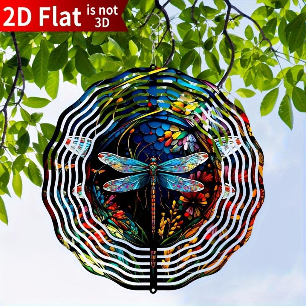 Stainless Steel Dragonfly Wind Spinner 25cm Colorful Floral Kinetic Sculpture for Garden Patio Indoor Outdoor Decor Holiday Gift