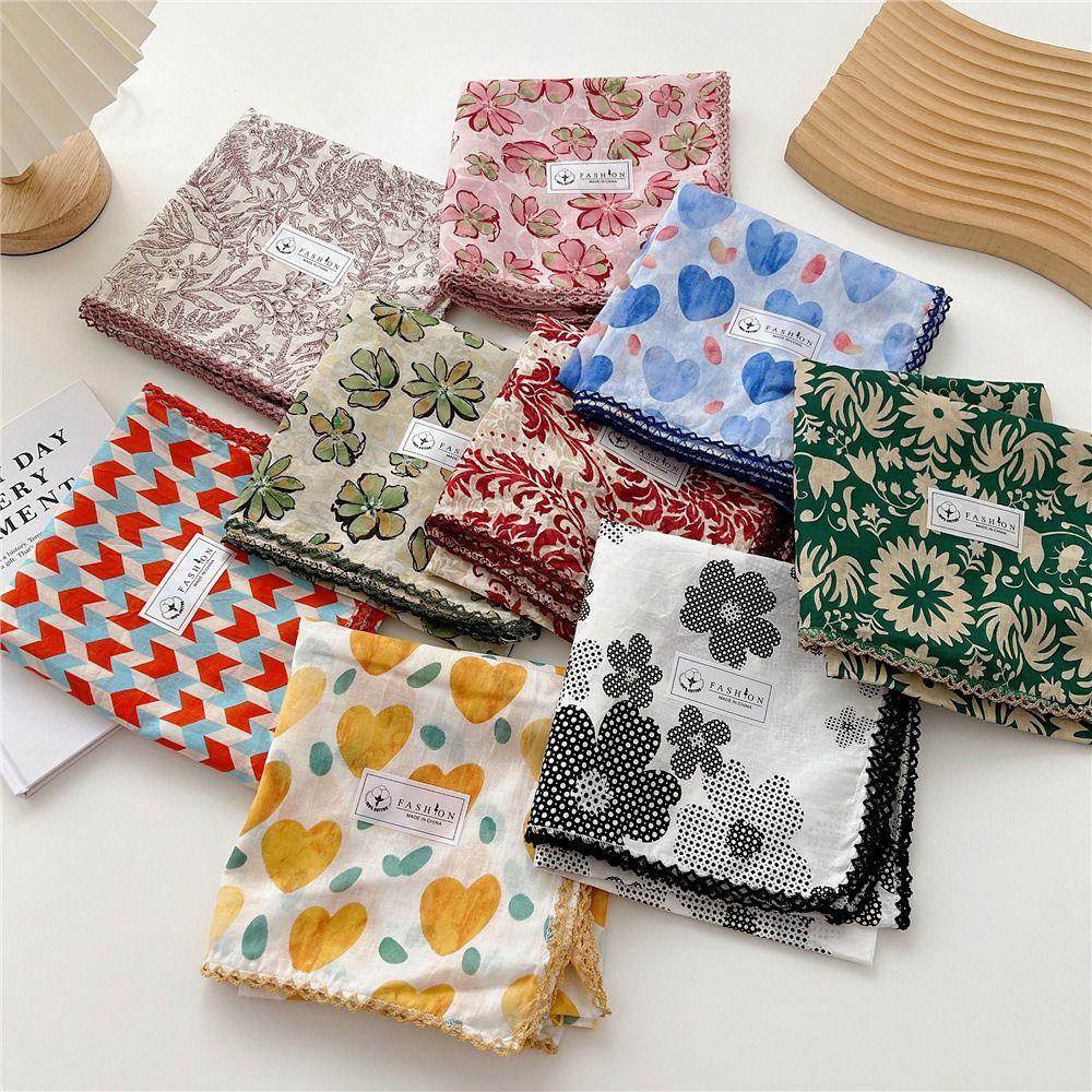 Flower Pattern Hair Scarf Double Sides Head Handkerchief Trendy Silk Scarf Spring Summer Fall