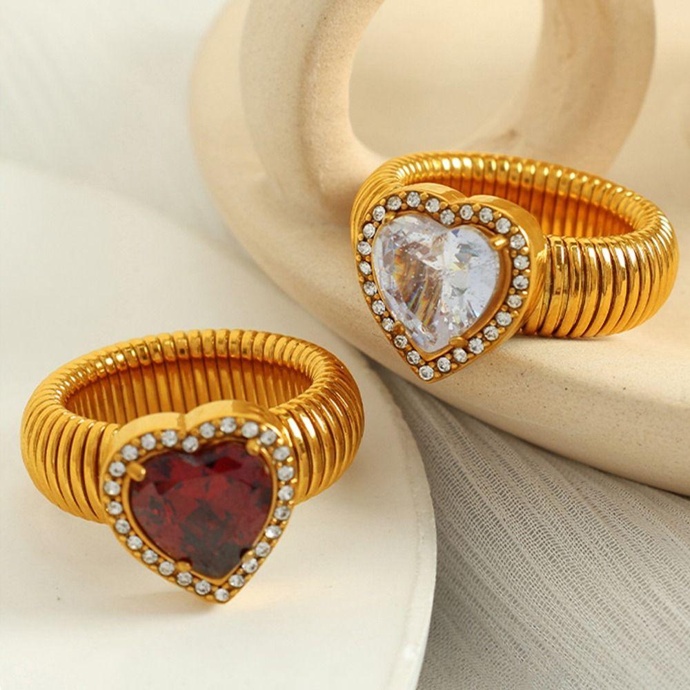 Thick Zircon Heart Ring Vintage Thick Finger Ring Elegant Women's Jewelry Ladies
