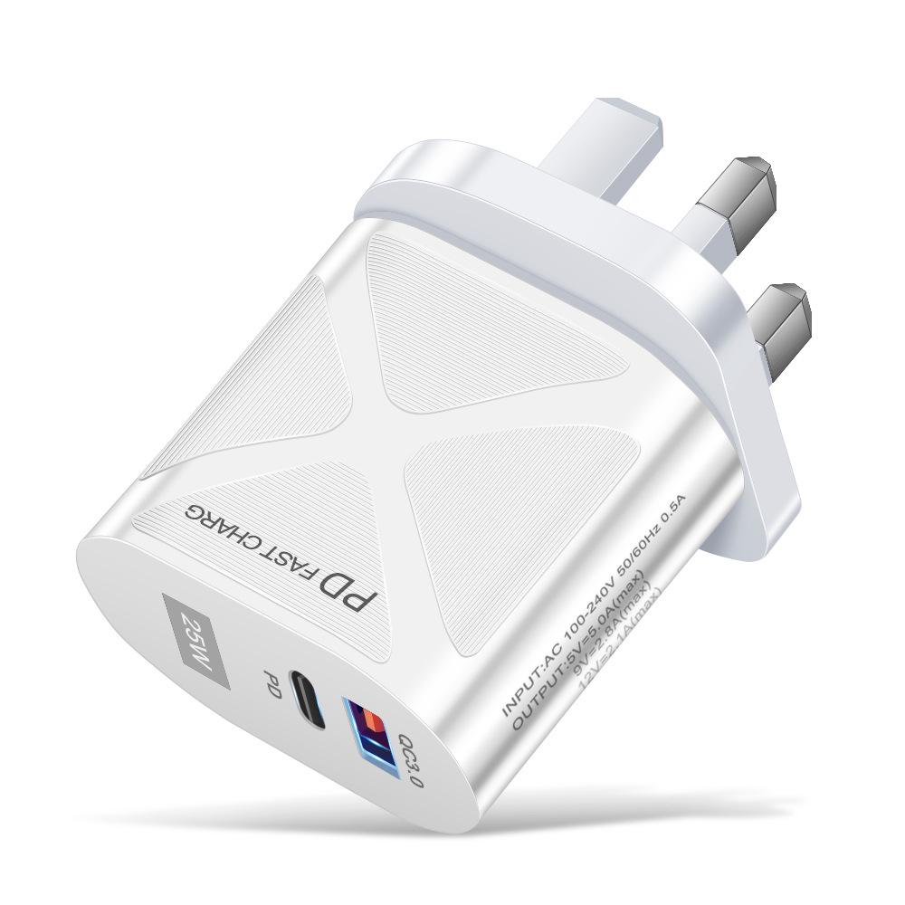 Светодиодная быстрая зарядка 25 Вт с двумя портами и поддержкой PD+QC3.0 для мобильных телефонов - стандарты США/ЕС/Великобритании