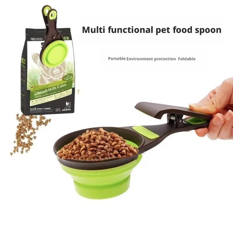 Silicone folding dog food spoon pet spoon with sealing clip food shovel cat food spoon pet supplies