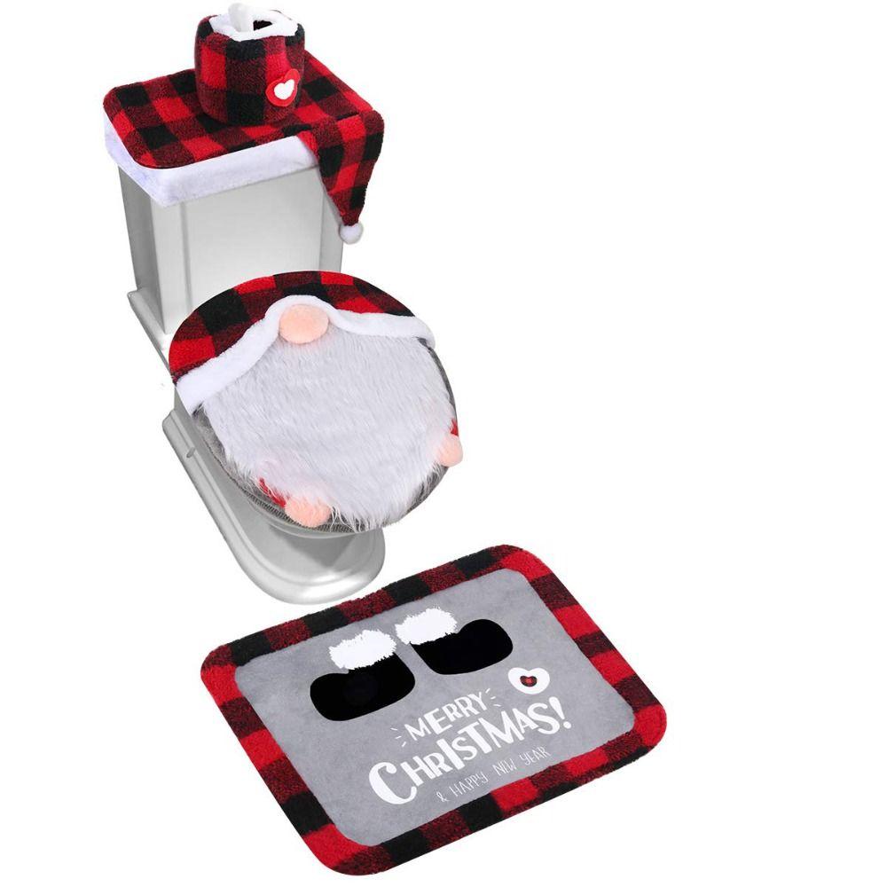 Polyester Christmas Toilet Lid Cover DIY Bathroom Mat New Toilet Cover Set New Year