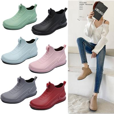 Короткие резиновые сапоги для женщин, Модные уличные водонепроницаемые дождевые сапоги, Обувь на плоской подошве, стройнящая и увеличивающая рост, Резиновая обувь
