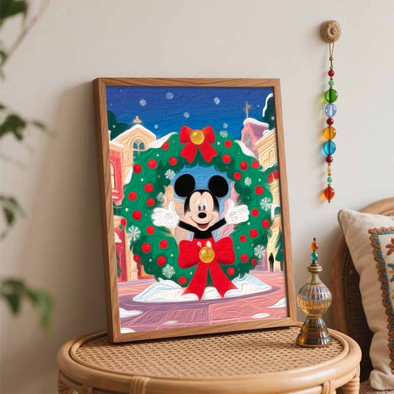 Disney Christmas wreath digital oil painting hand painting home decoration painting