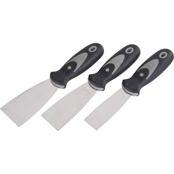 Jeu de spatules - KWB - 029890 - Acier inox - Manche en plastique - Pour détapisser et mastiquer