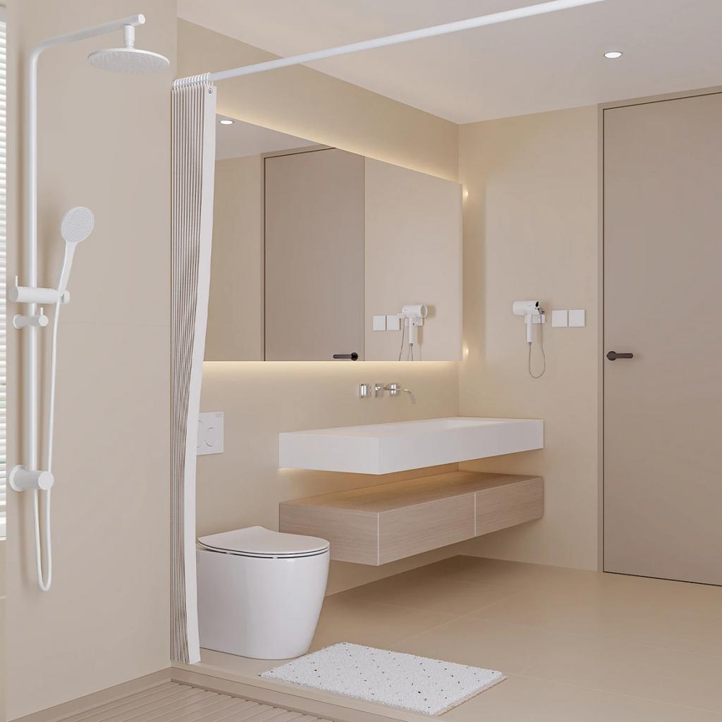 Foldable Waterproof Shower Curtain Bathroom Partition Space Saving Polyester Fabric for Hotel and Home Use Dry Wet Separation Hanging Curtain