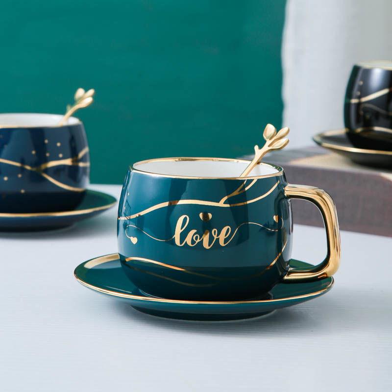 Золотая трассировка Кофейная чашка в скандинавском стиле Блюдо из двух предметов Простая кружка Чашка для воды Кофейная чашка Чашка с молоком Чашка для завтрака Послеобеденный чай Цветочный чай