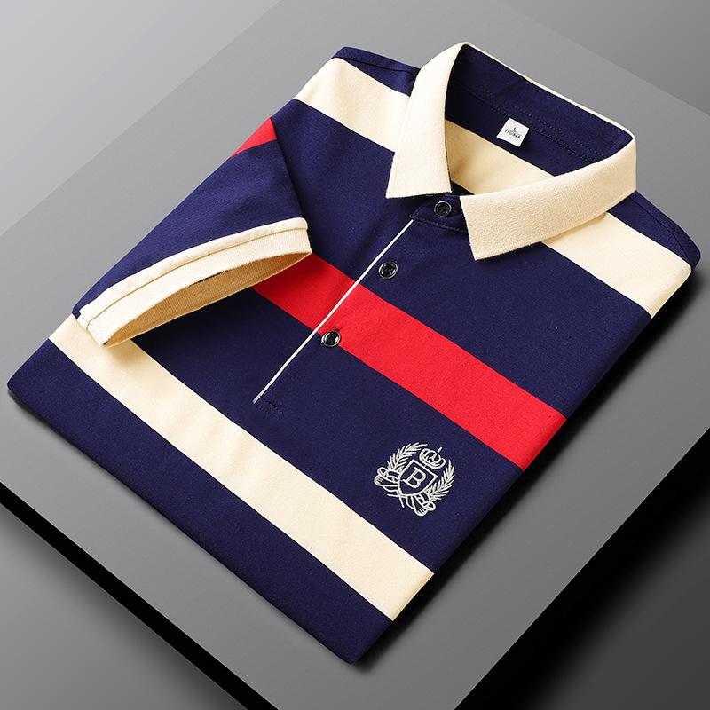 Summer Men 'S Polo Shirts Lapel Men 'S Short -Sleeved T -Shirts Men 'S Fashion Striped Tops