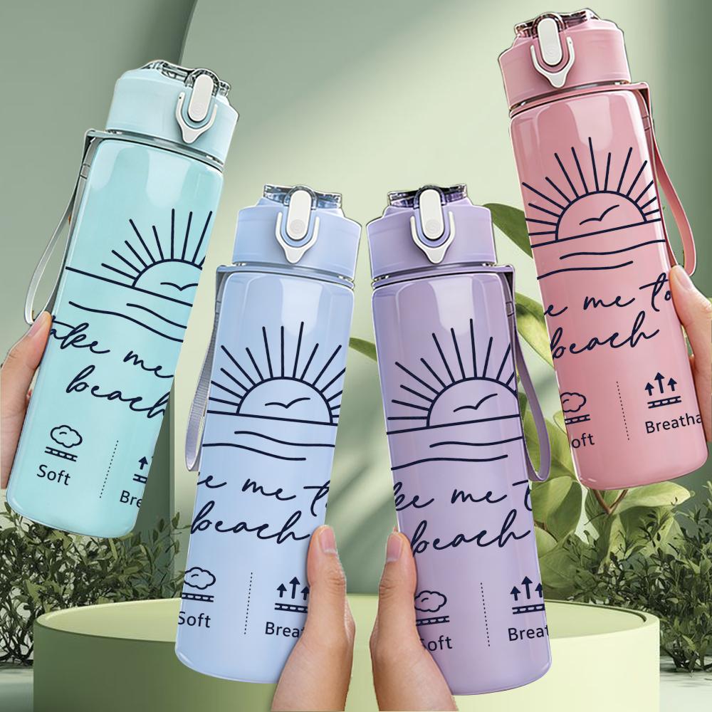 1PC Take Me To The Beach Sun 750ml Color Plastic Sports Water Bottle Leakproof Flip Straw Lid Suitable for Sports Office Home Use