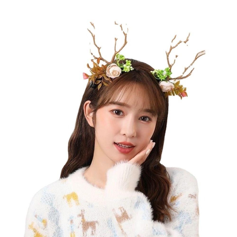 Обруч для волос Светодиодная рождественская повязка на голову Светодиодная светящаяся повязка на голову Милая повязка на голову с оленьими ушками и рогами Девочка