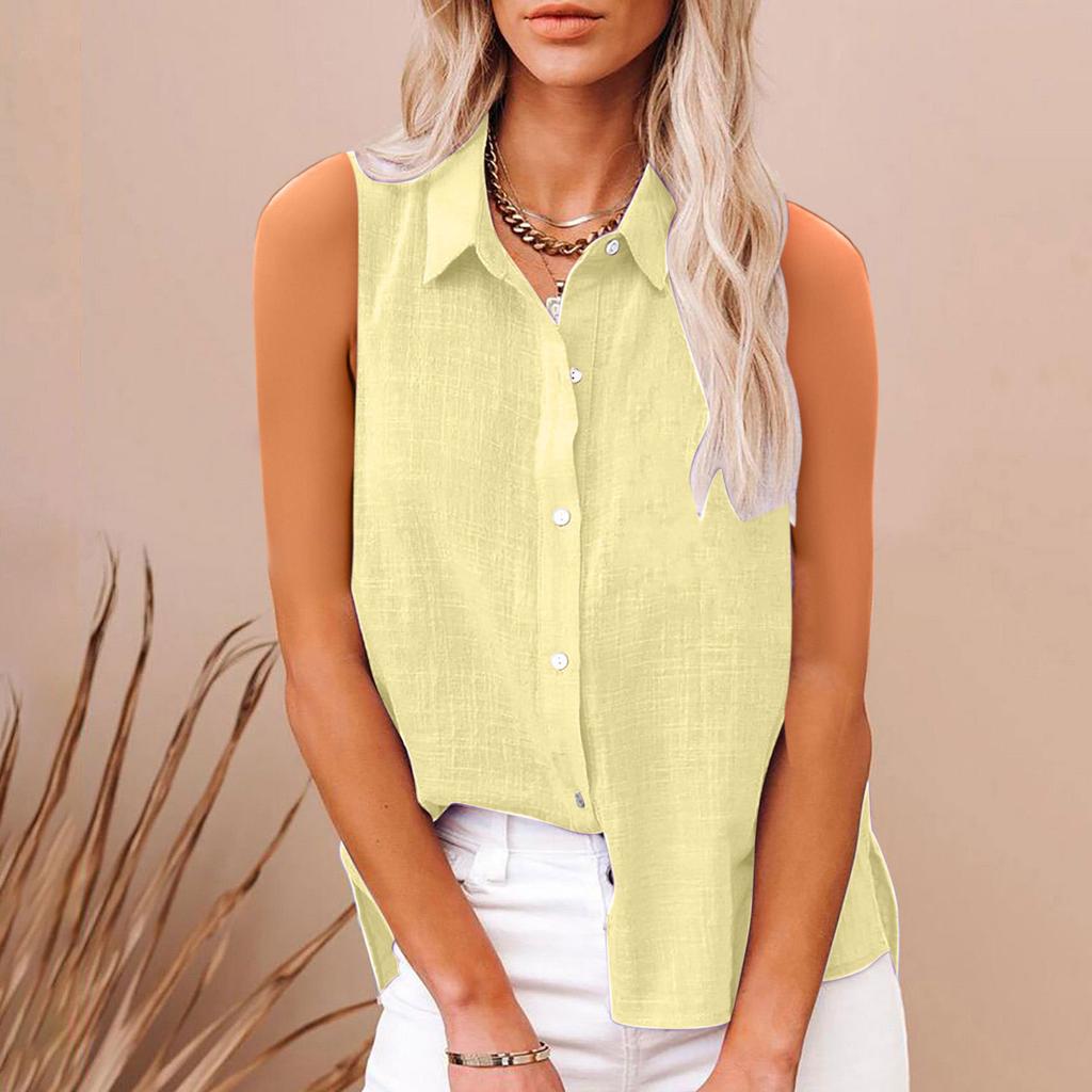 2025 European and American summer popular lapel cotton and linen buttons, sleeveless shirts women's clothing, shirts