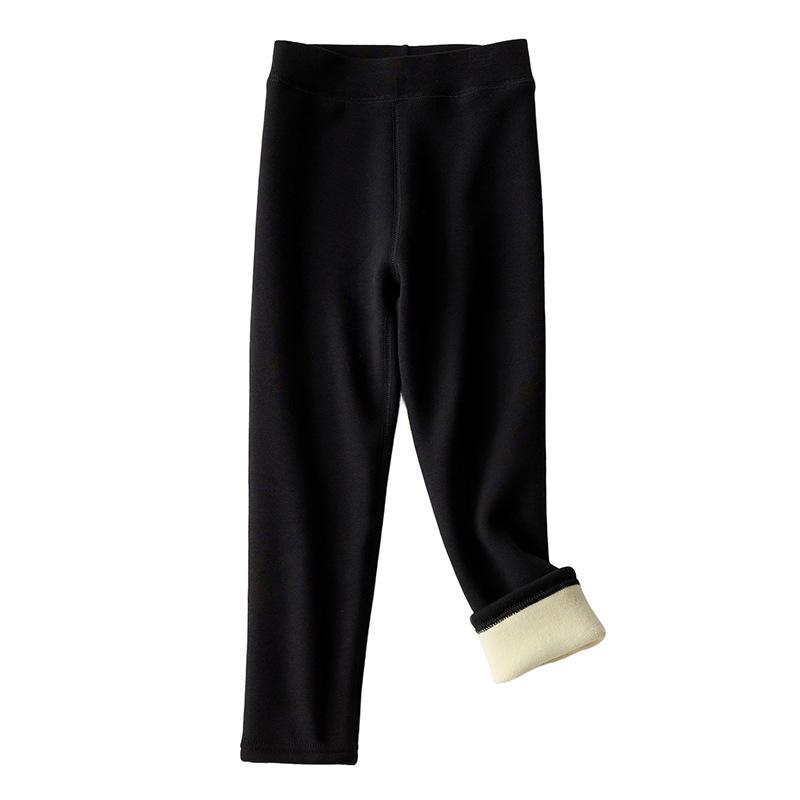 Детские хлопковые леггинсы с толстым флисовым подкладом - Теплые однотонные зимние брюки