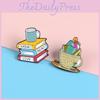 Alloy Elegant Book And Coffee Mug Brooch With Colorful Enamel For Fashion Enthusiasts