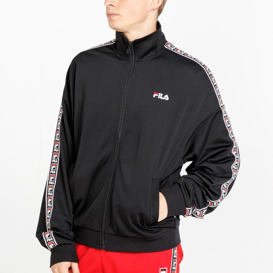 Fila Fusion Повседневная свободная спортивная вязаная рубашка с молнией и воротником-стойкой Мужские топы Черный T11M919509F-BK