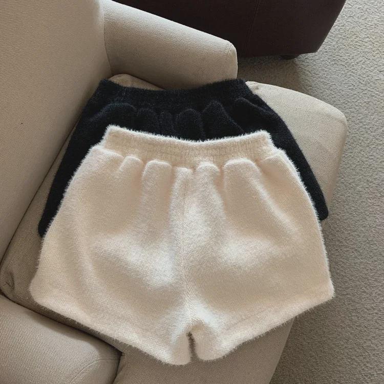 Женские широкие брюки из норкового бархата с высокой талией на осень/зиму