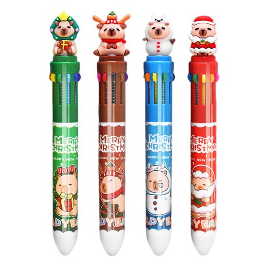 Рождественская капибара шариковая ручка 10 цветов выдвижная мультяшная ручка плавное письмо праздничная