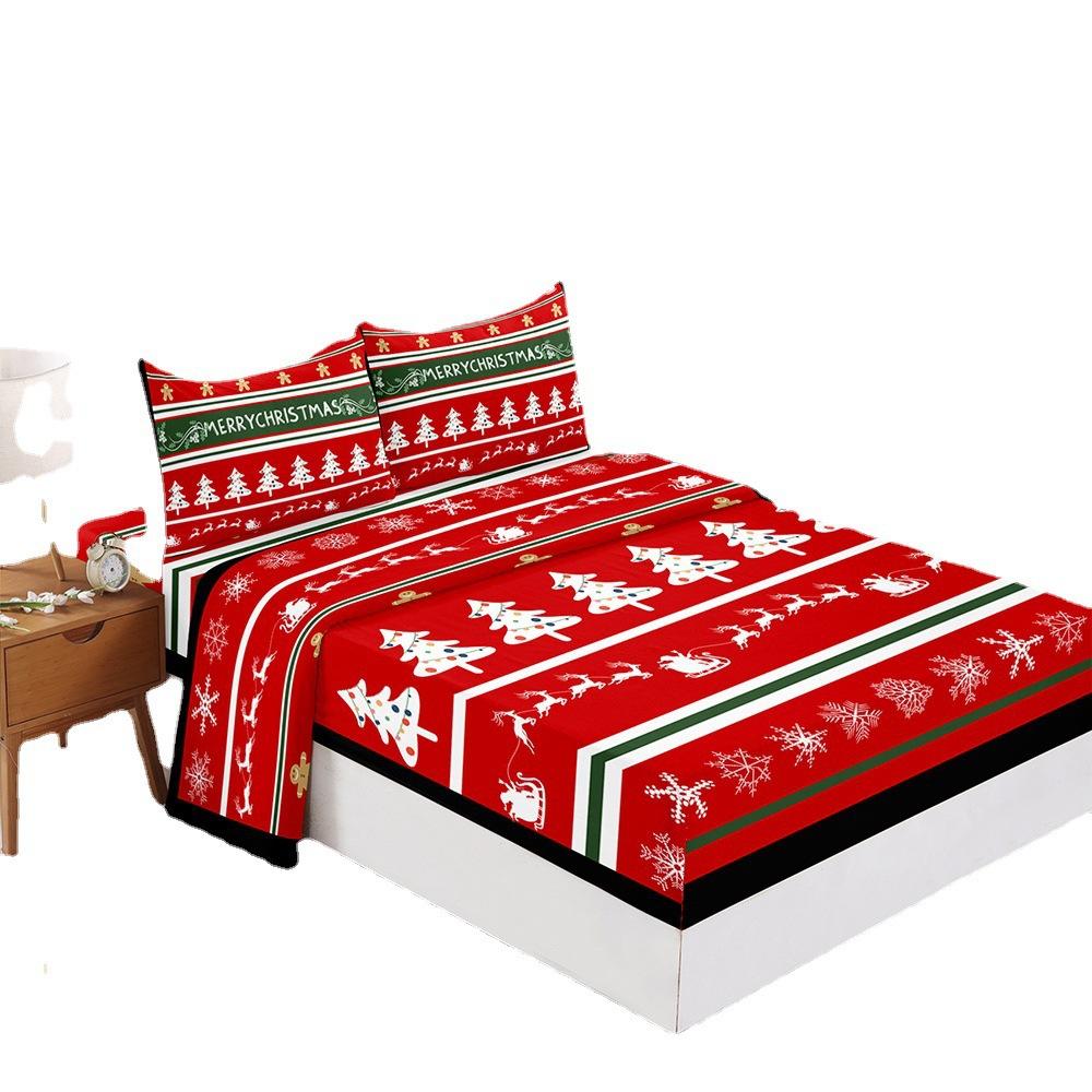 Four-Piece Mattress Set Christmas 3D Digital Printing Kit Mattress Protective Cover